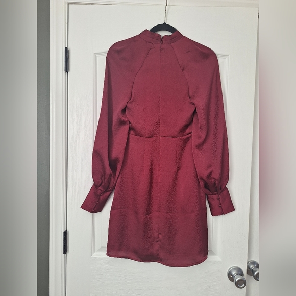 Express Burgundy Satin Long Sleeve Mini Dress - Picture 3 of 11